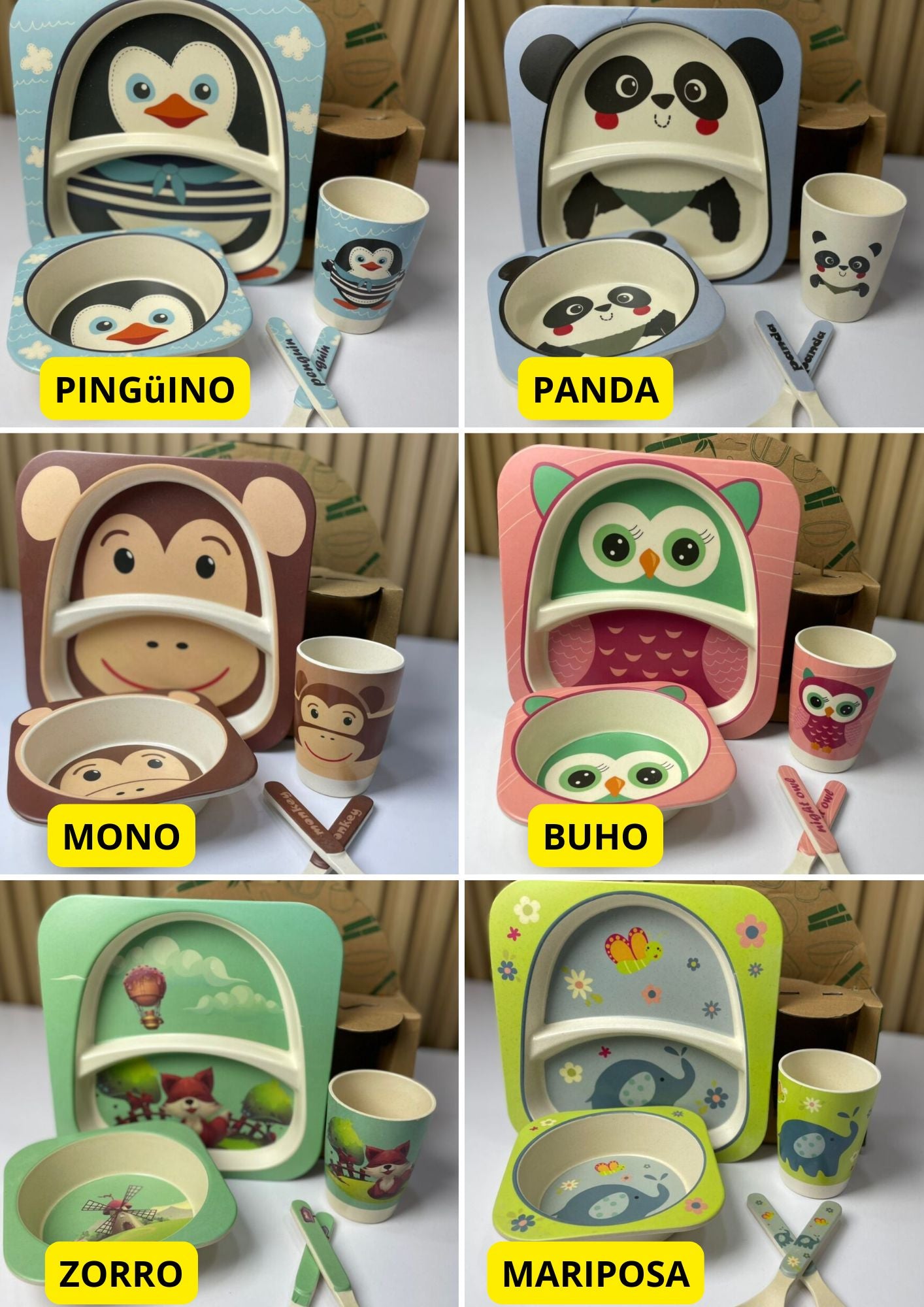 Vajillas Infantiles De Animales Bambu